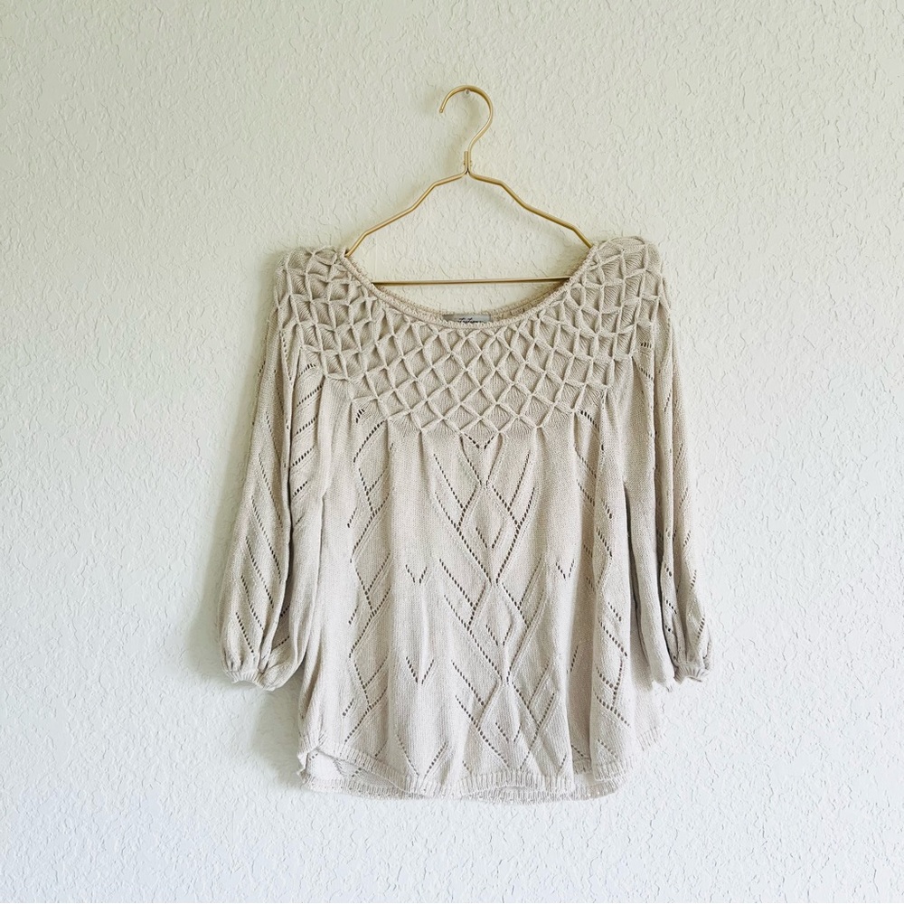 Boutique Intuitions Shimmery Neutral Textured Scoop-Neck Knit